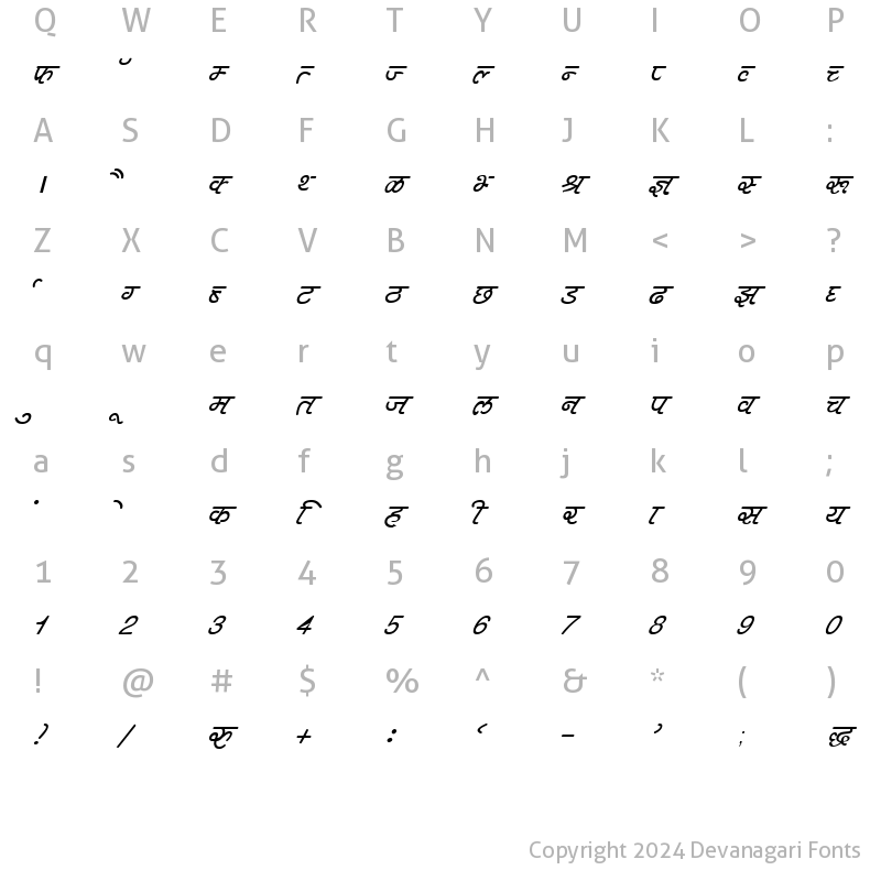 Character Map of DevLys 400 Italic
