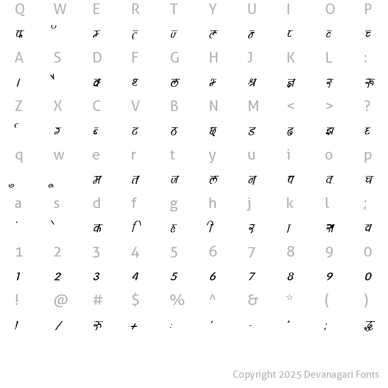 Character Map of DevLys150 Bold Italic